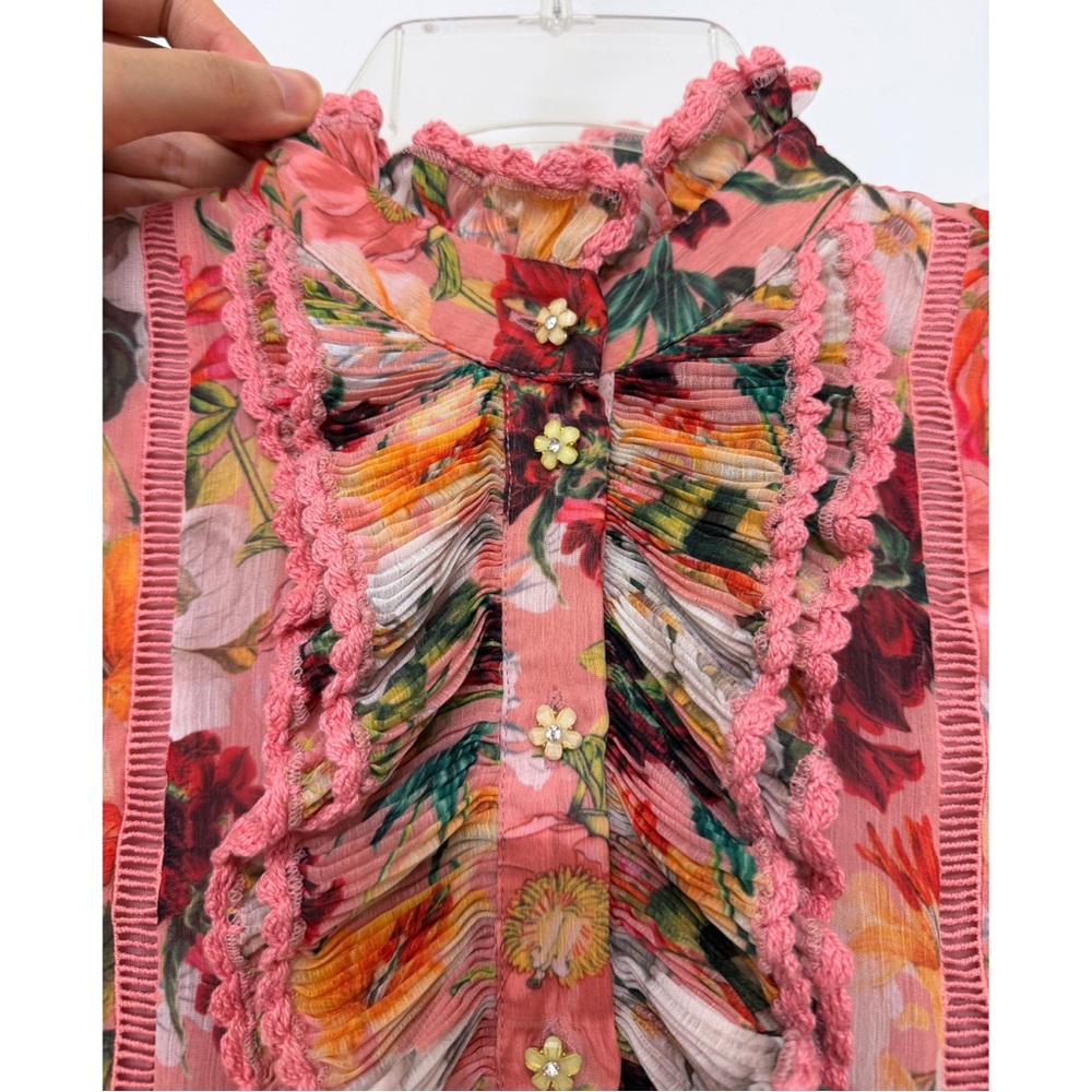 Alice + Olivia Brooke High Neck Maxi Dress Juniper Floral Rose Pink Lace Trim 0 - Picture 4 of 16